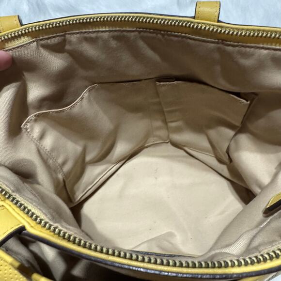 B1.COACH F21941 Yellow Perforated Leather Tote Shoulder Bag GUC - Picture 5 of 15